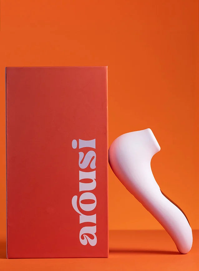 Arousi Inara clitoral stimulation device side-view with packaging